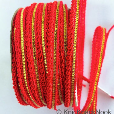 Red And Gold Gimp Trim, Approx. 8mm wide, Upholstery Trim